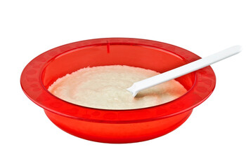 Porridge. Bowl of healthy baby food isolated on transparent background. Png format