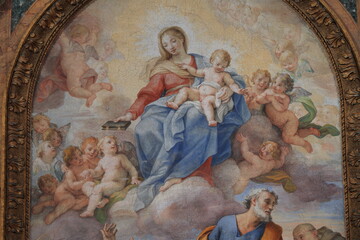 Santa Maria degli Angeli e dei Martiri Basilica Painting of the Holy Virgin Appearing to Saint Bruno Detail in Rome, Italy.