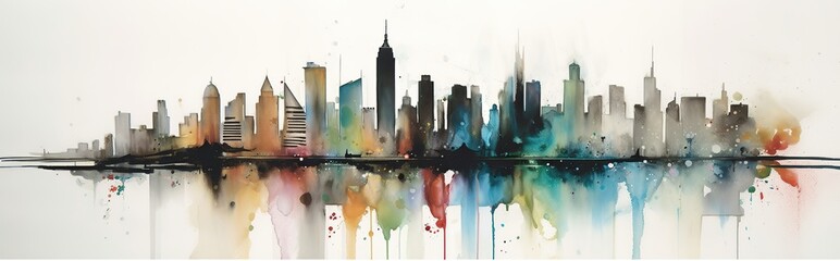 Watercolor colored City landscape made with generative AI