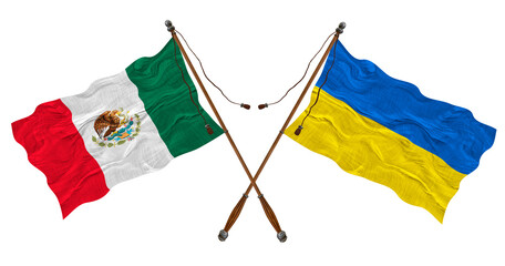 National Flag of Ukraine and Mexico. Background for designers