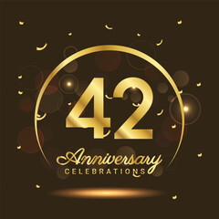 42 years anniversary Half moon anniversary with confetti and a light gold effect on a black and brown background