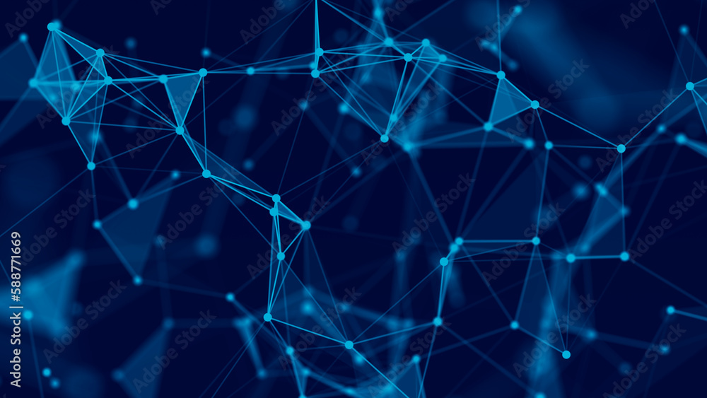 Poster connecting colored lines and dots in space. abstract digital background. data network connections.3d