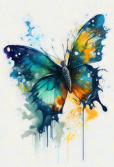 Obraz na płótnie Canvas butterfly watercolor painting on white background, watercolor painting. ai generative