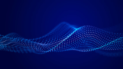 Fototapeta premium Futuristic wave of dots with moving particles. Abstract technology background. 3D visualization of big data. 3D rendering.