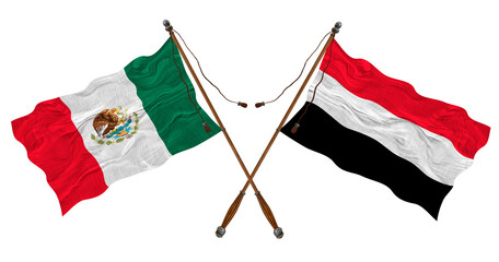 National flag of Yemen and Mexico. Background for designers