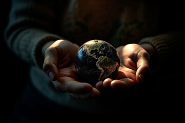Earth is in your hands , person holding a globe, AI generated