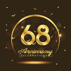 68 years anniversary Half moon anniversary with confetti and a light gold effect on a black and brown background