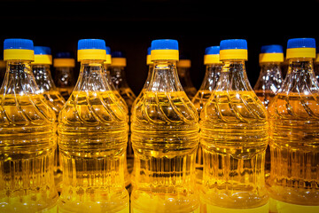 Row of cooking oil in the store