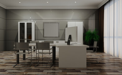 Modern office Cabinet.  3D rendering.   Meeting room. Mockup.   Empty paintings