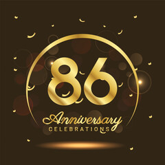 Obraz premium 86 years anniversary Half moon anniversary with confetti and a light gold effect on a black and brown background