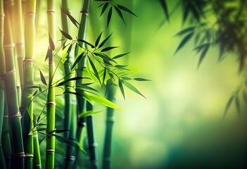 Fototapeta na wymiar Fresh Bamboo Trees In Forest With Blurred Background.illustration. AI generative.