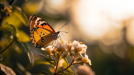 Fototapeta na wymiar butterfly flying towards flower
