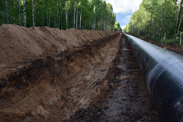 Natural Gas Pipeline Construction. Crude oil transmission in pipe from gas storage and LNG plant to...