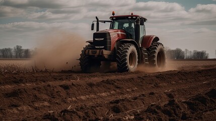 Fototapeta premium tractor in a field, agriculture, generative AI
