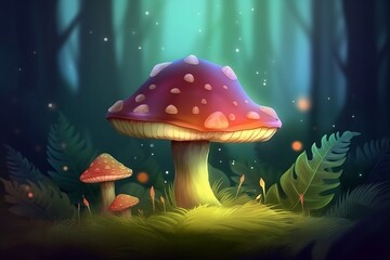 Fototapeta na wymiar Glowing mushroom in the forest. Generative AI.