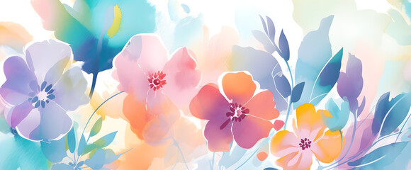 Abstract art. Colorful painting art of a spring flower meadow. Floral watercolor background. Generative AI.