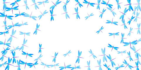 Exotic cyan blue dragonfly cartoon vector wallpaper. Spring little insects. Decorative dragonfly cartoon girly illustration. Tender wings damselflies patten. Tropical creatures