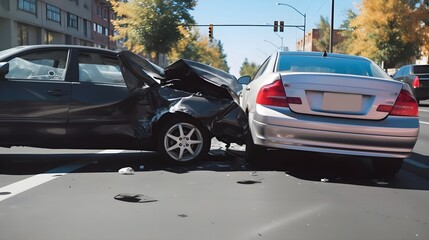 Auto accident involving two cars on a city street - Generative AI
