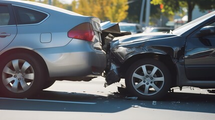 Naklejka premium Auto accident involving two cars on a city street - Generative AI