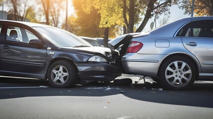 Fototapeta na wymiar Auto accident involving two cars on a city street - Generative AI