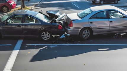 Obraz na płótnie Canvas Auto accident involving two cars on a city street - Generative AI