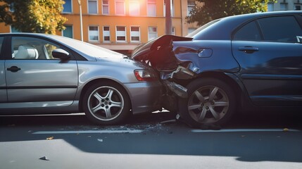 Fototapeta premium Auto accident involving two cars on a city street - Generative AI