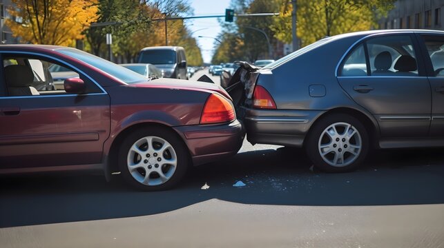 Auto accident involving two cars on a city street - Generative AI