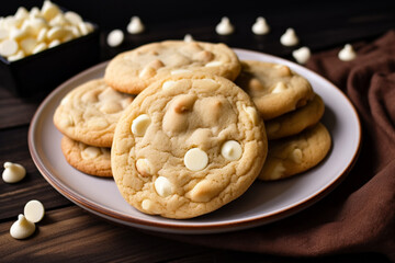 A plate of white chocolate cookies generative AI