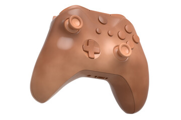 Realistic video game joystick with golden chrome texture isolated on white