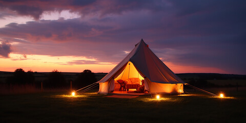 glamping. luxury glamorous camping. glamping in the beautiful countryside - obrazy, fototapety, plakaty