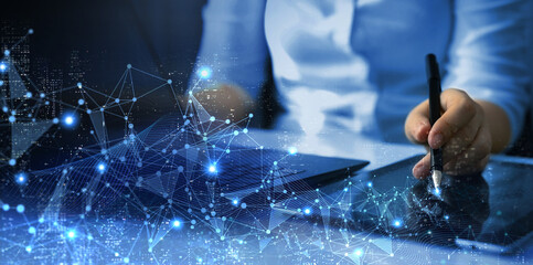 Internet communication technology.Internet network connection and big data concept.Global network connection.