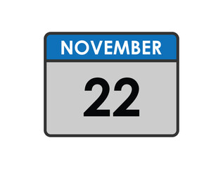 November 22th calendar icon vector. Concept of schedule. business and tasks. eps 10.