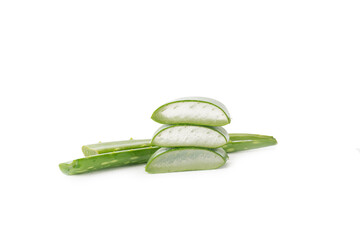 Fresh aloe vera slice isolated on white background. Gel from the leaves of aloe plants used for medicine and skin care.