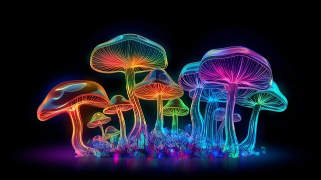 neon psychedelic Generative AI, psilocybin mushrooms