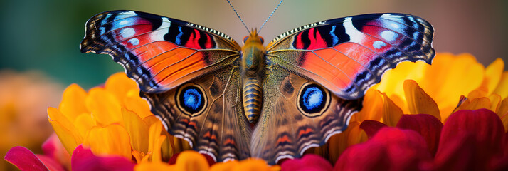 Close-up colorful butterfly on flower. Digital ai art