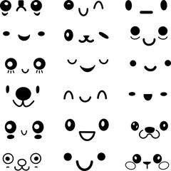 Kawaii faces set vector illustration