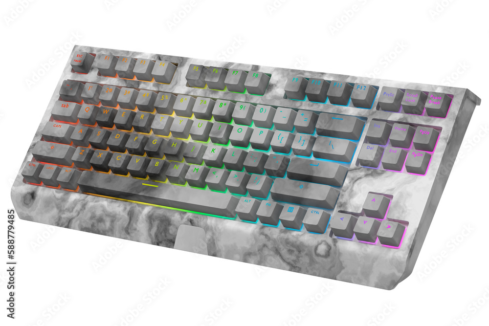 Poster realistic computer keyboard with black marble texture isolated on white