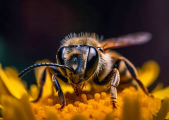 Abeja tomando el nectar de miel en una flor, tecnica de macrofotografia