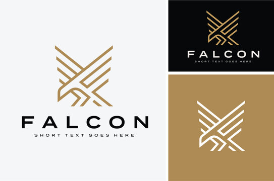 Golden Wings Bird, Classic Premium Falcon Hawk Eagle Vintage logo design