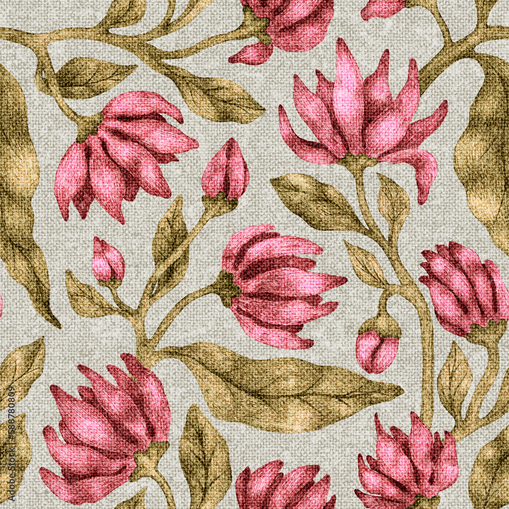 Wall mural vintage floral pattern. bohemian ornament for textiles. grunge texture with fabric imitation.