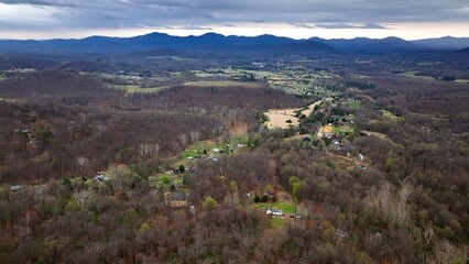 Fototapeta na wymiar Scenic overlook in Virginia with homes in valley beside mountains