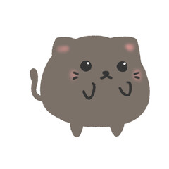Hand-drawn Cute Dark Brown cat, kitten, Cute animal character design in doodle style