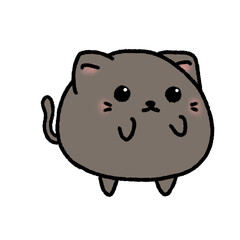 Hand-drawn Cute Dark Brown cat, kitten, Cute animal character design in doodle style