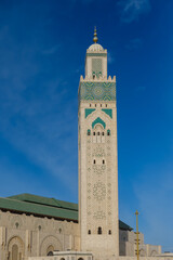 The beautiful mosque Hassan 2 and a blue sky in Casablanca Morocco