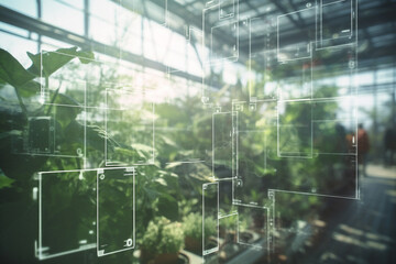 Fototapeta na wymiar Intelligent Farming: AI-Powered Greenhouse Concept Illustration