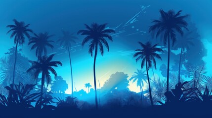Naklejka na ściany i meble Sunset with palm trees, nature, beach, illustration, vector