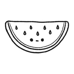 Hand-drawn Cute Line Watermelon, Cute fruit character design in doodle style