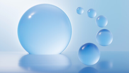 cosmetic moisturizer bubble on the water surface, Cosmetic Essence, Liquid bubble, Molecule inside Liquid Bubble on the water background, 3d rendering