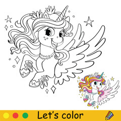 Unicorn Coloring Page with template vector illustration 7