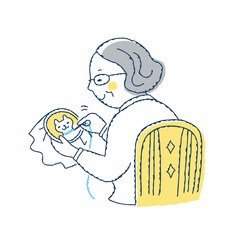 刺繍をしているシニア女性